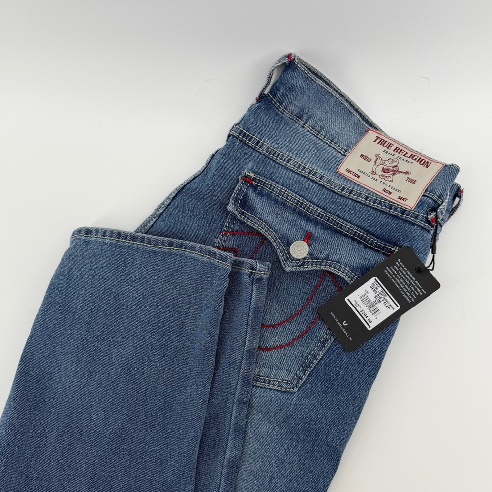 $204 NEW True Religion Geno Big T Flap Relaxed Slim Jeans Light Wash 36 34x32